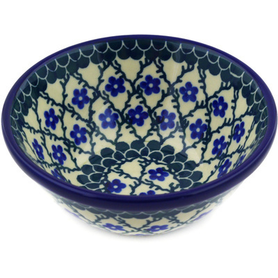 Polish Pottery Bowl 5&quot; Blue Daisy Trellis
