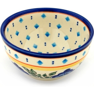 Polish Pottery Bowl 5&quot; Blue Diamond Flowers