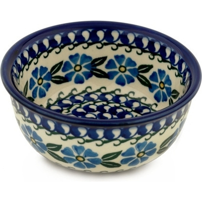 Polish Pottery Bowl 5&quot; Blue Flax Circle