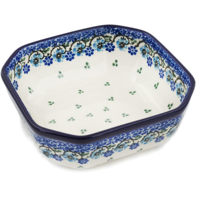 Polish Pottery Bowl 5&quot; Blue Flowers Harmony
