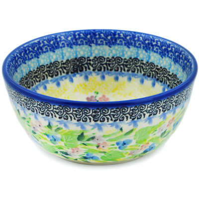 Polish Pottery Bowl 5&quot; Blue Hydrangea UNIKAT