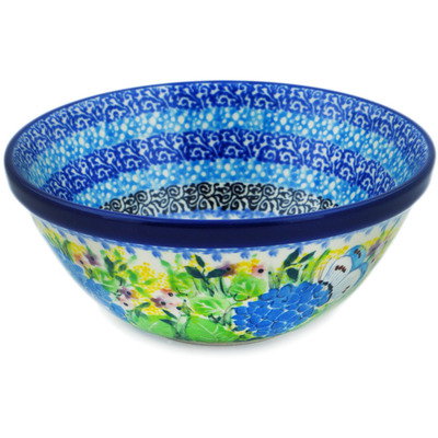 Polish Pottery Bowl 5&quot; Blue Hydrangea UNIKAT
