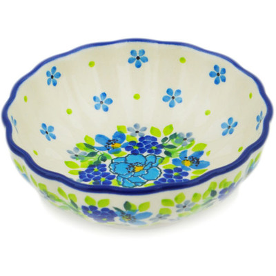 Polish Pottery Bowl 5&quot; Blue Kissed Petals UNIKAT