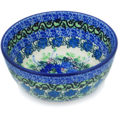 Polish Pottery Bowl 5&quot; Blue Meadow UNIKAT