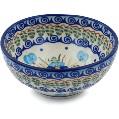 Polish Pottery Bowl 5&quot; Blue Pansy