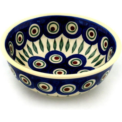 Polish Pottery Bowl 5" Blue Peacock
