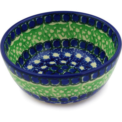 Polish Pottery Bowl 5&quot; Blue Peas UNIKAT