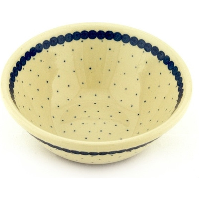 Polish Pottery Bowl 5&quot; Blue Polka Dot