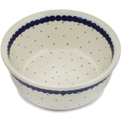 Polish Pottery Bowl 5&quot; Blue Polka Dot