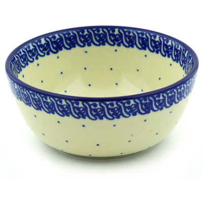 Polish Pottery Bowl 5&quot; Blue Polka Dot