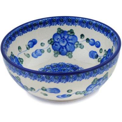 Polish Pottery Bowl 5&quot; Blue Poppies