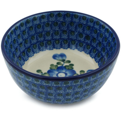 Polish Pottery Bowl 5&quot; Blue Poppies