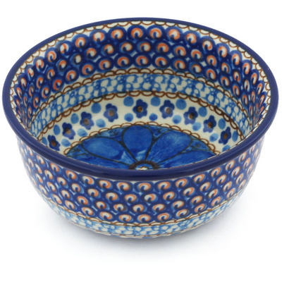 Polish Pottery Bowl 5&quot; Blue Poppies UNIKAT