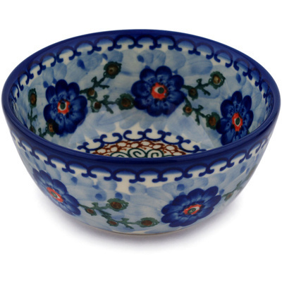 Polish Pottery Bowl 5&quot; Blue Poppy Circle UNIKAT