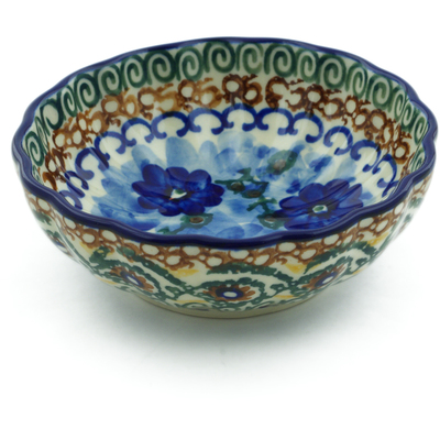 Polish Pottery Bowl 5&quot; Blue Poppy Circle UNIKAT
