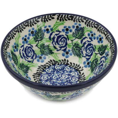 Polish Pottery Bowl 5&quot; Blue Rose Garden