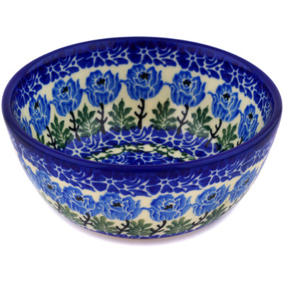 Polish Pottery Bowl 5&quot; Blue Rosette Wreath