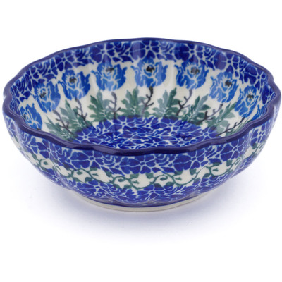 Polish Pottery Bowl 5&quot; Blue Rosette Wreath