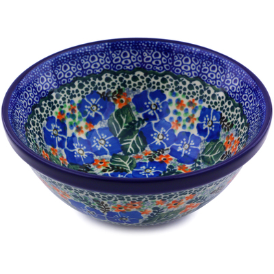 Polish Pottery Bowl 5&quot; Blue Star Flowers UNIKAT