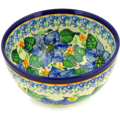 Polish Pottery Bowl 5&quot; Blue Starburst UNIKAT