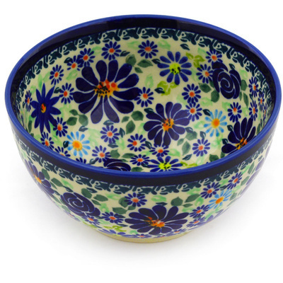 Polish Pottery Bowl 5&quot; Blue Summer Garden