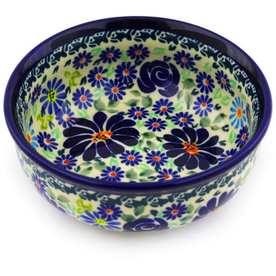 Polish Pottery Bowl 5&quot; Blue Summer Garden