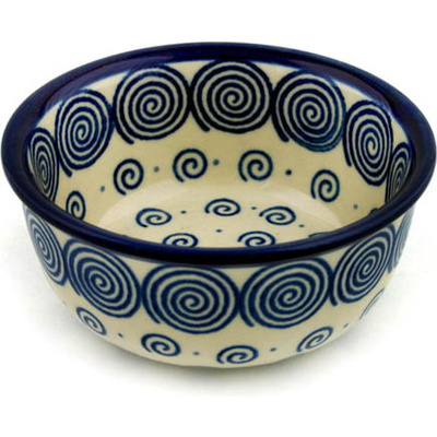 Polish Pottery Bowl 5&quot; Blue Swirl