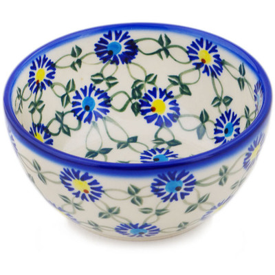 Polish Pottery Bowl 5&quot; Blue Thistle Beauty