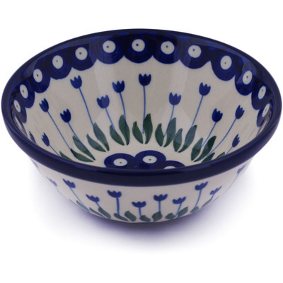 Polish Pottery Bowl 5&quot; Blue Tulip Peacock