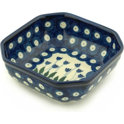 Polish Pottery Bowl 5&quot; Blue Tulip Peacock