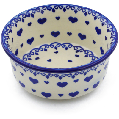 Polish Pottery Bowl 5&quot; Blue Valentine Hearts