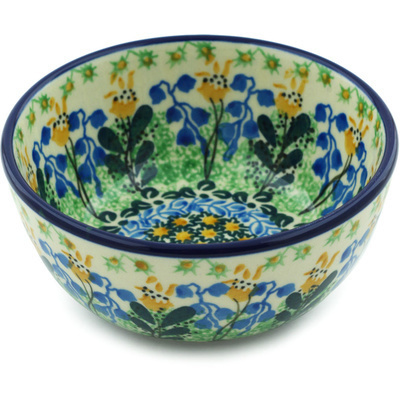 Polish Pottery Bowl 5&quot; Bluebells And Irises UNIKAT
