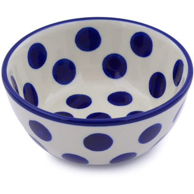 Polish Pottery Bowl 5&quot; Bold Blue Dots
