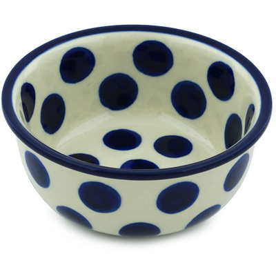 Polish Pottery Bowl 5&quot; Bold Blue Dots