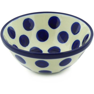 Polish Pottery Bowl 5&quot; Bold Blue Dots