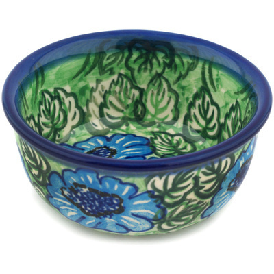 Polish Pottery Bowl 5&quot; Bold Blue Sunflower UNIKAT