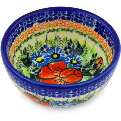 Polish Pottery Bowl 5&quot; Bold Poppies UNIKAT