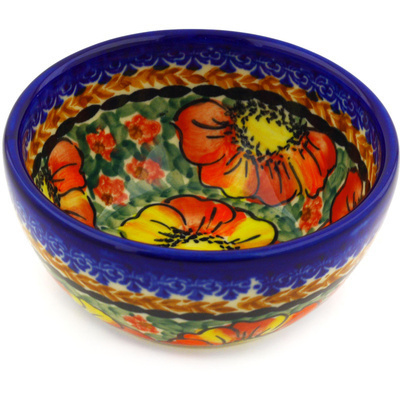 Polish Pottery Bowl 5&quot; Bold Poppies UNIKAT