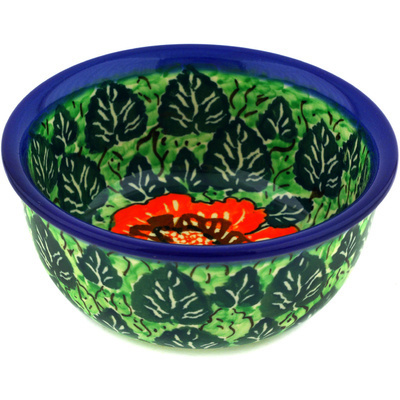 Polish Pottery Bowl 5&quot; Bold Red Sunflower UNIKAT