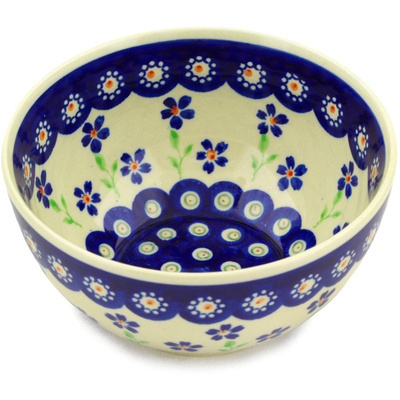 Polish Pottery Bowl 5&quot; Bright Peacock Daisy