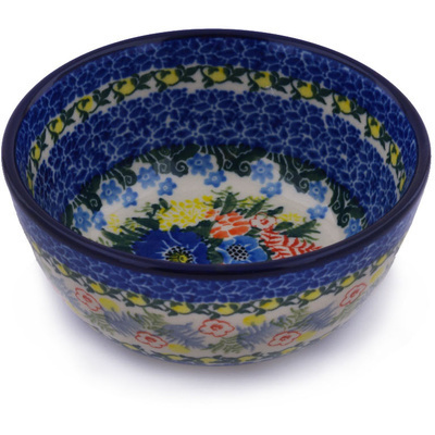 Polish Pottery Bowl 5&quot; Brilliant Blue UNIKAT