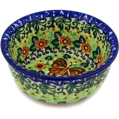 Polish Pottery Bowl 5&quot; Brown Butterfly UNIKAT