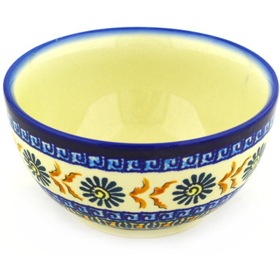 Polish Pottery Bowl 5&quot; Brown Floral Mosaic UNIKAT