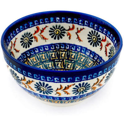 Polish Pottery Bowl 5&quot; Brown Floral Mosaic UNIKAT