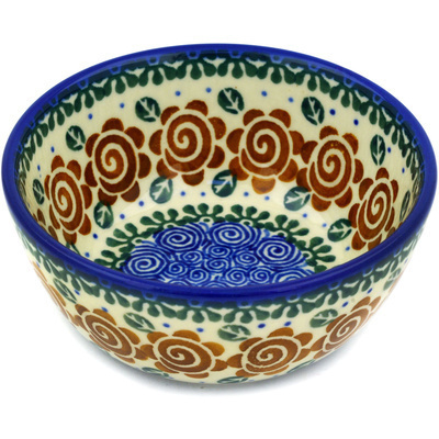 Polish Pottery Bowl 5&quot; Brown Flower Swirl