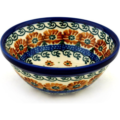 Polish Pottery Bowl 5&quot; Brown Poppies