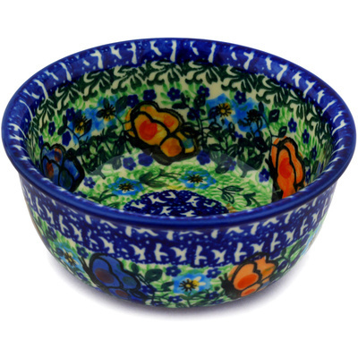 Polish Pottery Bowl 5&quot; Butterflies A Flitter UNIKAT