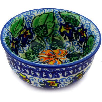 Polish Pottery Bowl 5&quot; Butterflies And Bell Flo UNIKAT