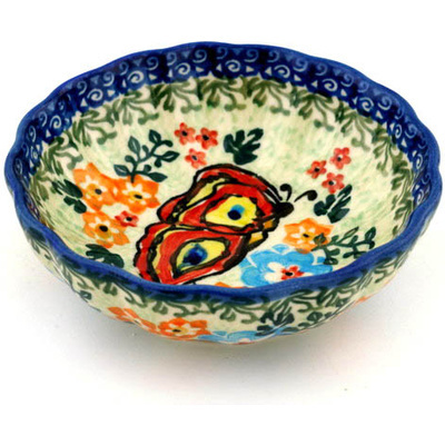 Polish Pottery Bowl 5&quot; Butterfly Adventure UNIKAT