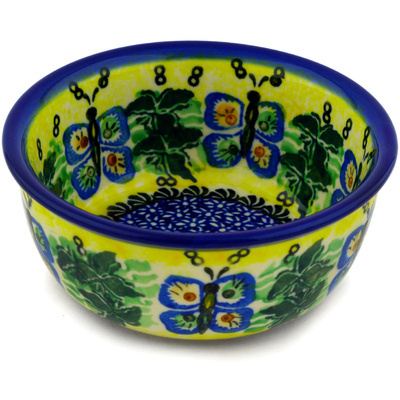 Polish Pottery Bowl 5&quot; Butterfly Daisy UNIKAT